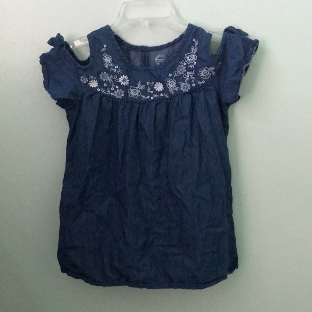 Vintage Denim Embroidered Off Shoulder Top XS